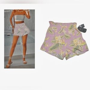 Flowy Island Summer Shorts pink purple tropical floral new with tags stretch